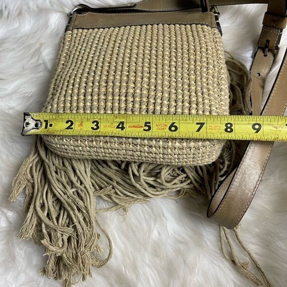 Ghurka made in Italy leather & textile Khaki woven & fringe small crossbody bag - Picture 11 of 16